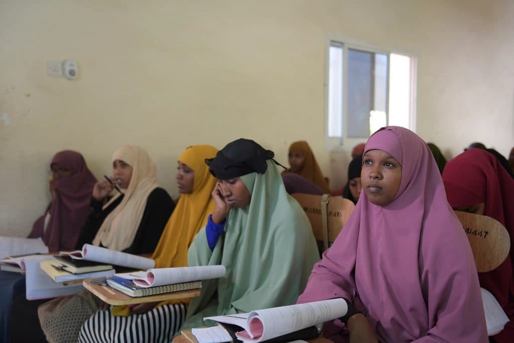 Women working at laptops in a training room